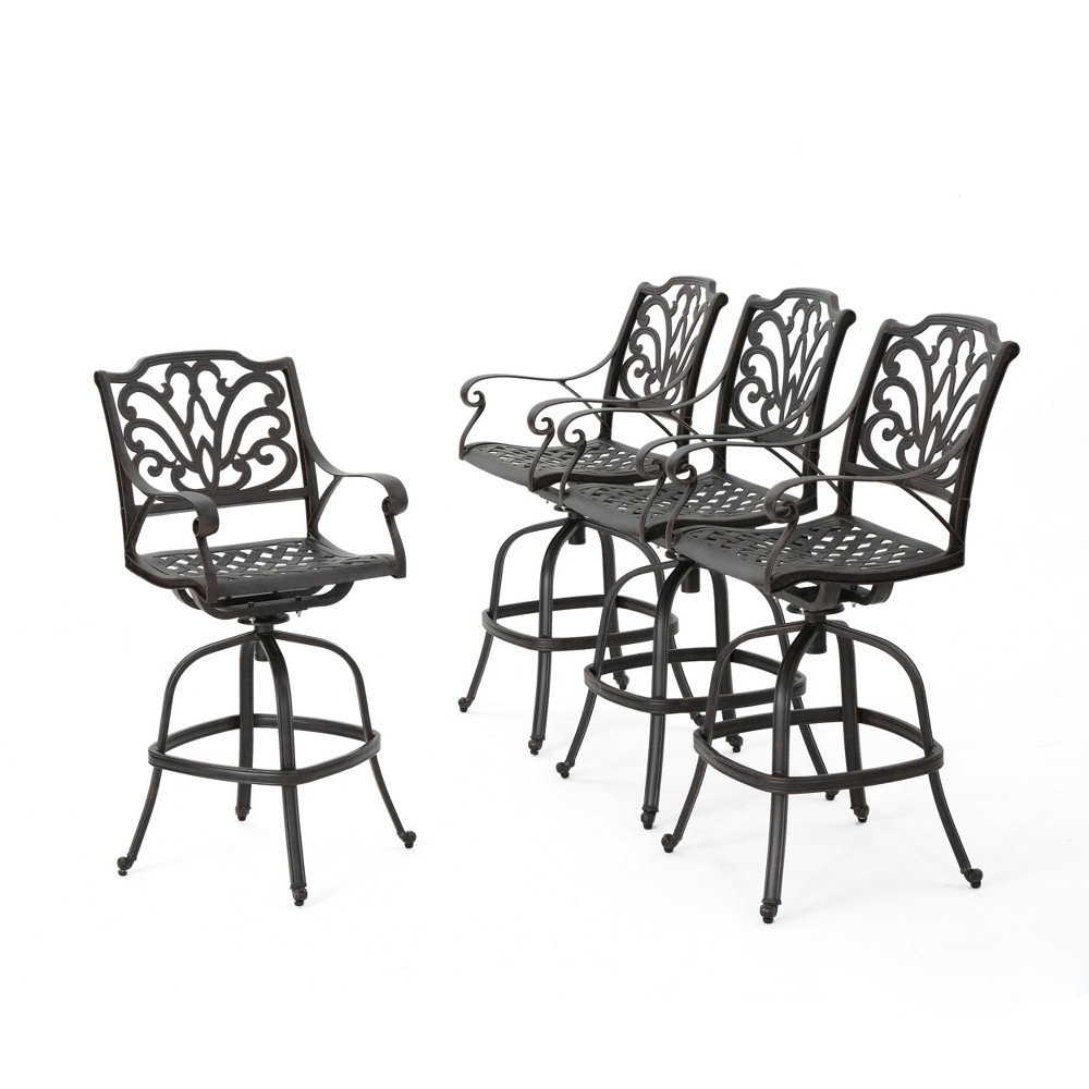Alfresco Set of 4 Cast Aluminum Barstool - Bronze - Christopher Knight Home