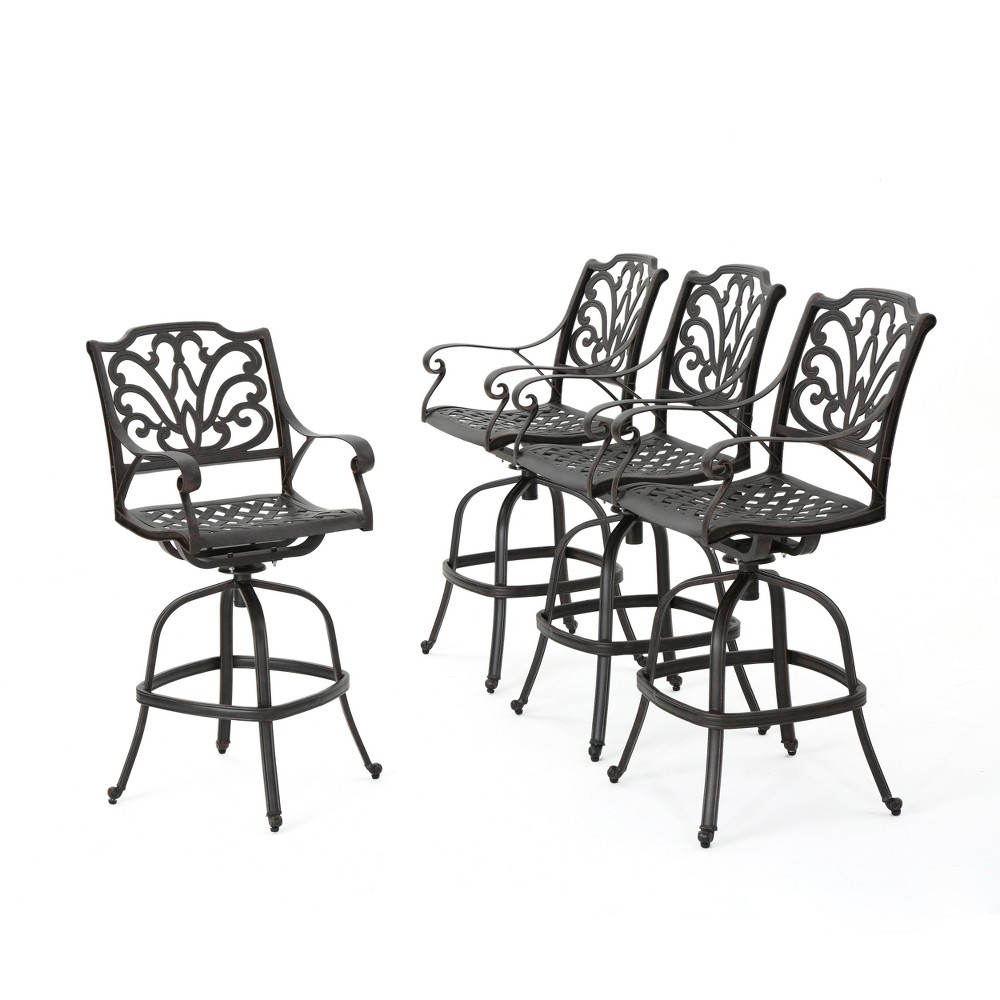 Photos - Garden Furniture Alfresco Set of 4 Cast Aluminum Barstool - Bronze - Christopher Knight Hom