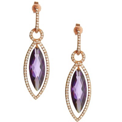 Guili Cubic Zirconia Sterling Silver Rose Plated Amethyst Teardrop Earrings