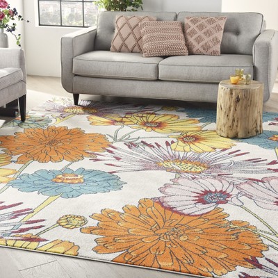 Allur Blossom Ivory Multicolor 8' x 10' Synthetic Easy-Care Area Rug