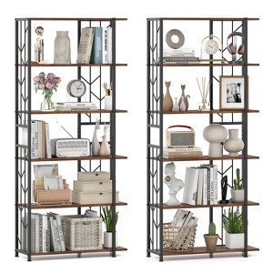 Tangkula 2PCS 6-Tier Bookshelf w/Heavy-duty Metal Frame2 Anti-tipping Kits for Study - 1 of 4
