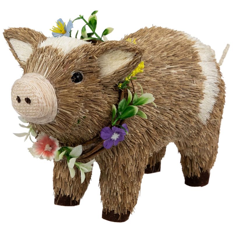Northlight Boy Piglet with Floral Wreath Spring Figurine - 10.25" - Brown and Beige, 4 of 9