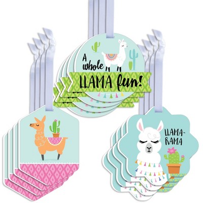 Big Dot of Happiness Whole Llama Fun - Assorted Hanging Llama Fiesta Baby Shower or Birthday Party Favor Tags - Gift Tag Toppers - Set of 12