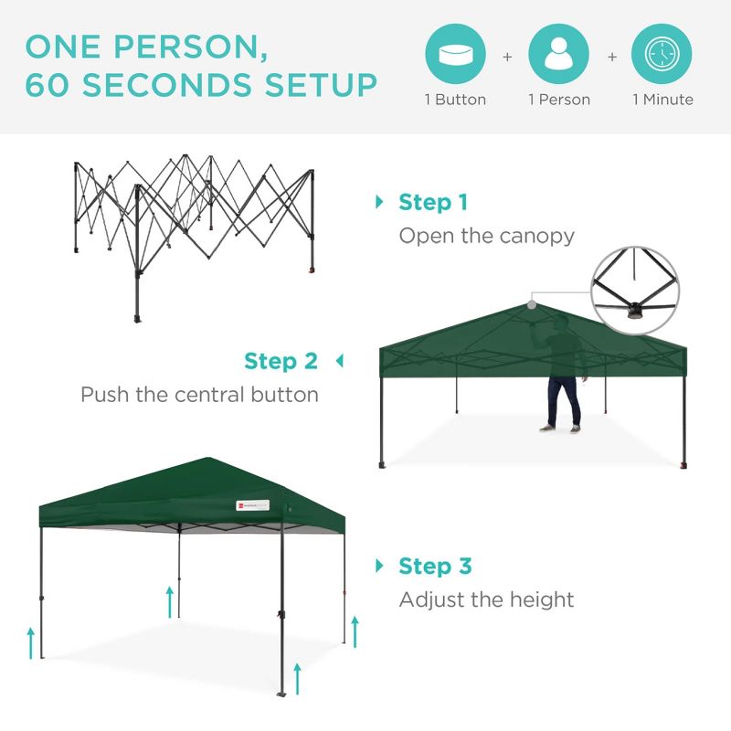 Best Choice Products 8x8ft Easy Setup Pop Up Canopy w/ 1-Button Setup, Wheeled Case, 4 Weight Bags, 2 of 9