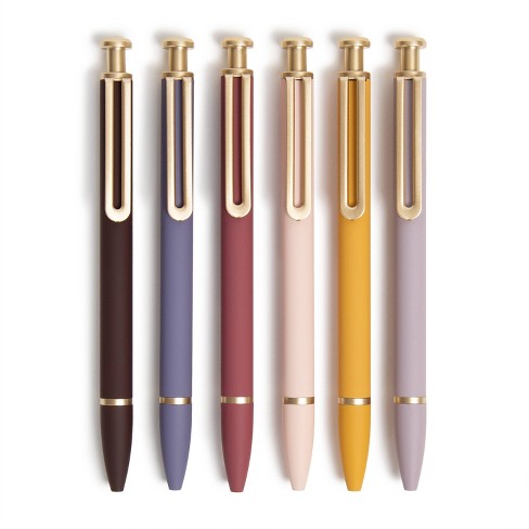 Muted Tones Soft Touch Felt Tip Black Ink Pen Set W/ Metallic Gold