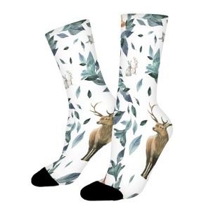 Deer And Leaves Women Printed Crew Socks Funny Funky Socks Soft Polyester Novelty Gifts for Artists Men - 1 of 1