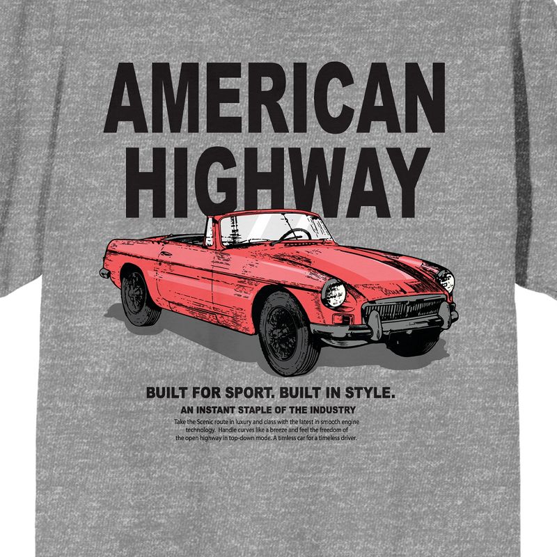 Car Fanatic Red Vintage Car American Highway Men's Gray Graphic Tee, 2 of 4