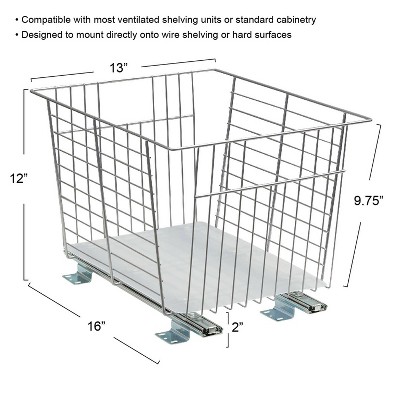 Household Essentials Pantry Vegetable and Fruit Bin Nickel: Steel Kitchen Storage Organizer, 12" H x 16" D x 13" W, Gray — фото 6