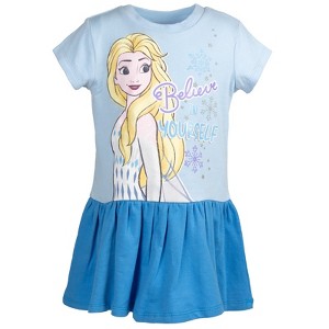 Disney Frozen Elsa Anna Moana Princess Rapunzel Jasmine Belle Girls French Terry Dress Toddler - 1 of 4