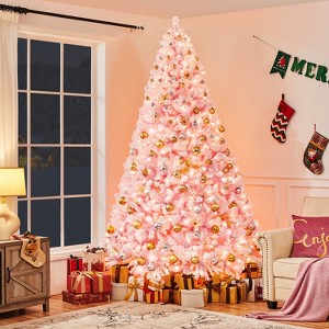 Yaheetech 9Ft/12Ft Pre-lit Flocked Artificial Christmas Tree with Foldable Stand - 1 of 4