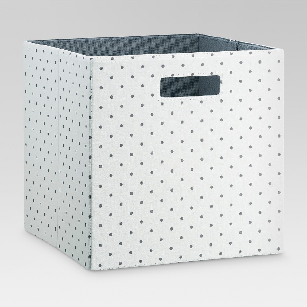 13" Fabric Cube Storage Bin Gray Polka Dot - Threshold