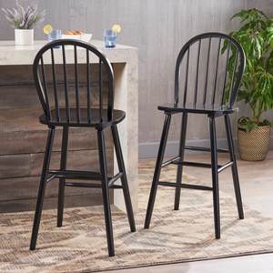 Christopher Knight Home Radek Contemporary Rubberwood Bar Stools with Curved Back (Set of 2) - 1 of 4