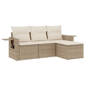 vidaXL 4 Piece Patio Sofa Set with Cushions Beige and Cream Poly Rattan - 1 of 4