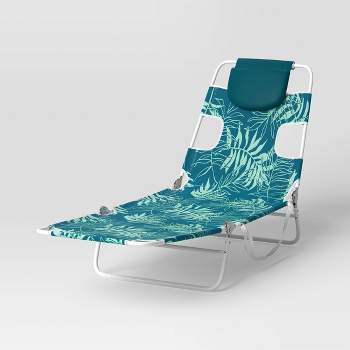 Recycled Fabric Outdoor Portable Beach Lounger Palm Turquoise - Sun Squad™