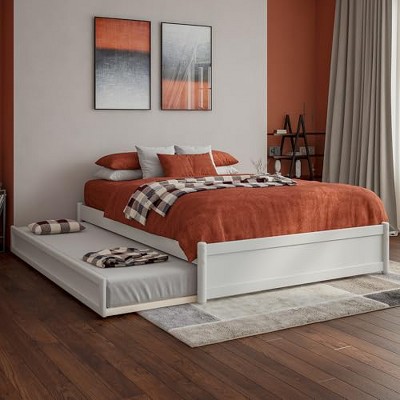AFI Furnishings AFI Barcelona Full Solid Wood Panel Platform Bed with Twin Trundle in White