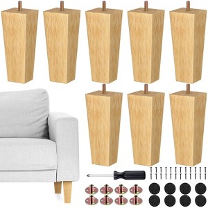 Aoibox Set of 8 Square Solid Wood Furniture Legs 6 Inch Replacement Sofa Feet with Hardware for Couch Bed Cabinet Natural - 1 of 4