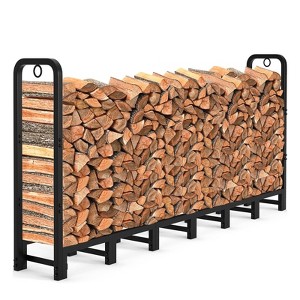 8FT Outdoor Firewood Rack, Metal Wood Storage Log Holder, Adjustable Log Storage Rack for Fireplace Patio Balcony Garden, Holds Up to 660 LBS - 1 of 4