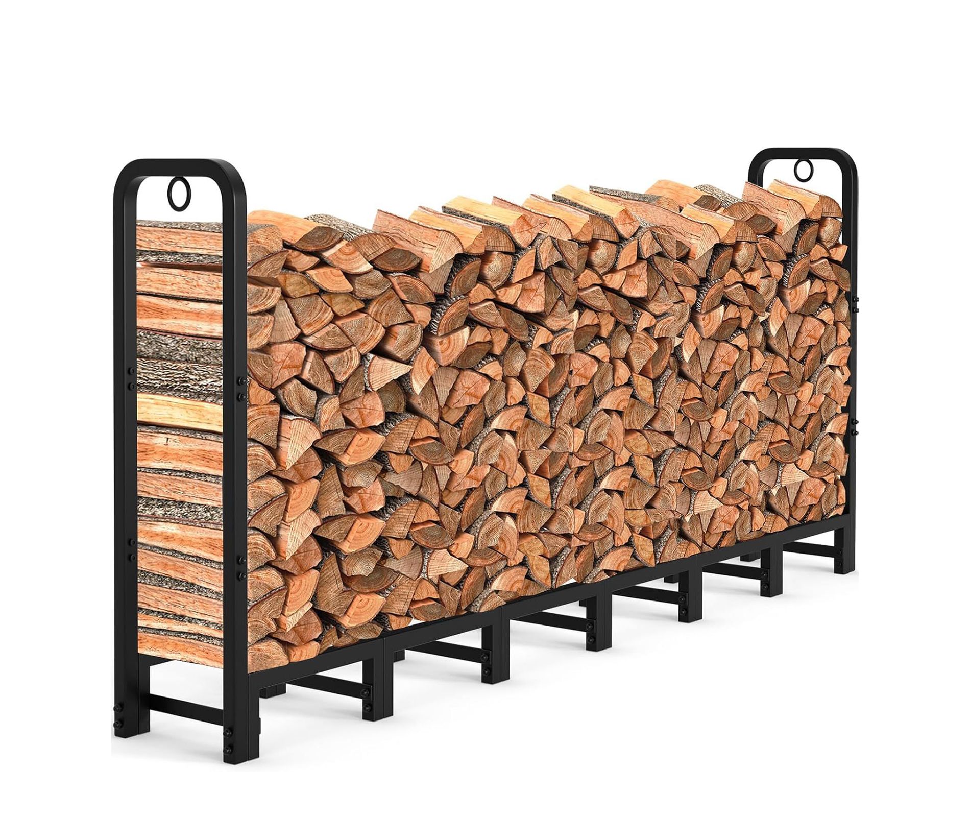 8FT Outdoor Firewood Rack, Metal Wood Storage Log Holder, Adjustable Log Storage Rack for Fireplace Patio Balcony Garden, Holds Up to 660 LBS