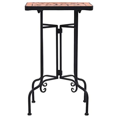 Elegant Terracotta Mosaic Outdoor Side Table with Curved Iron Legs