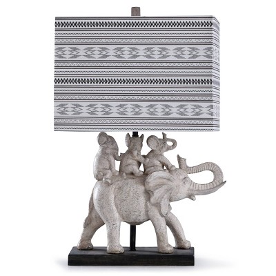 Dapple Family of Elephants Table Lamp with Rectangle Shade Gray/Brown - StyleCraft: Polyresin Base, Adjustable Head Tilt