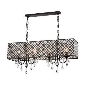 36.61" x 8.66" x 56.30" 4-Light Aruna Chandelier Black - Warehouse Of Tiffany: Metal, ETL Listed, Adjustable Height - 1 of 2