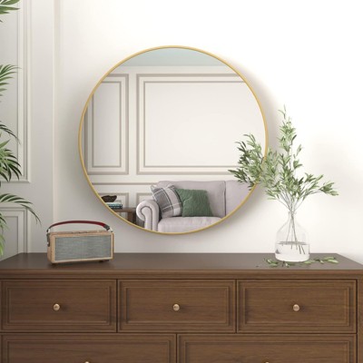 FONTOI 32" Round Bathroom Vanity Mirrors, Dressing Mirror for Bathroom Living Room Bedroom, Gold, 32"*1.1"*32"