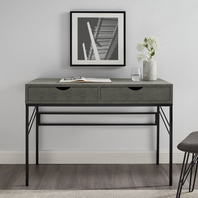 Modern 2 Drawer Faux Shagreen Writing Desk - Saracina Home, 3 of 9