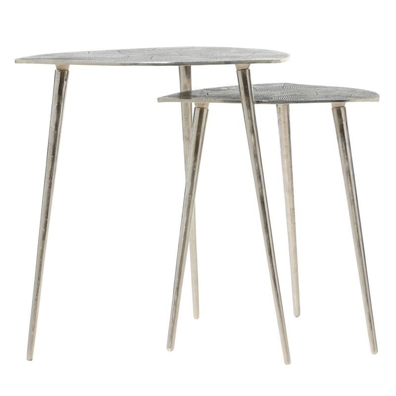 2pk Aluminum Patio Accent Table - Olivia & May: Contemporary Nesting Tables, Silver Polished, Triangular Design, Textured Top, 4 of 9