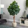 Nearly Natural 67-in Fiddle Leaf Fig Artificial Tree in Sand Stone Planter - 2 of 2