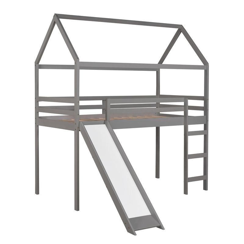House Shape Twin Size Loft Bed with Slide, Gray - ModernLuxe, 4 of 12