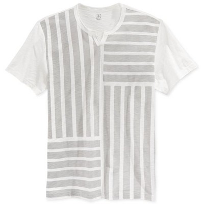 I.N.C International Concepts Mens Pine Stripe Split Graphic T-Shirt, White, Medium
