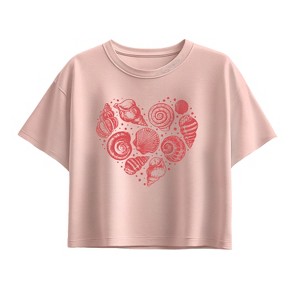 Girls' - Instant Message - Seashell Heart Short Sleeve Boxy Graphic T ...