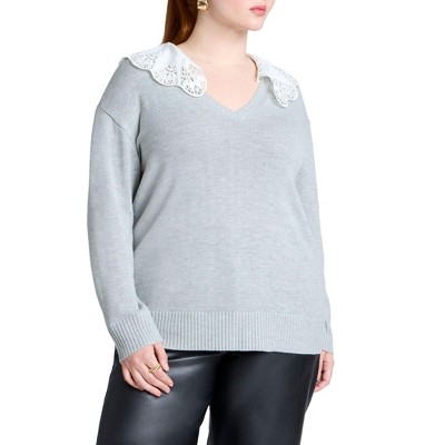 ELOQUII Women's Plus Size Lace Collar Sweater