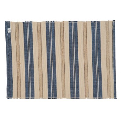 Coastal Striped Blue and Beige Rectangular Placemats, Set of 4
