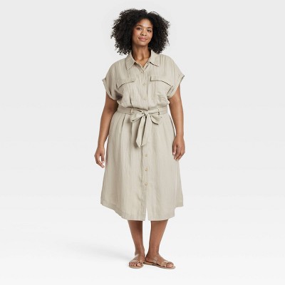 Women's Short Sleeve Midi Utility Shirtdress - A New Day™