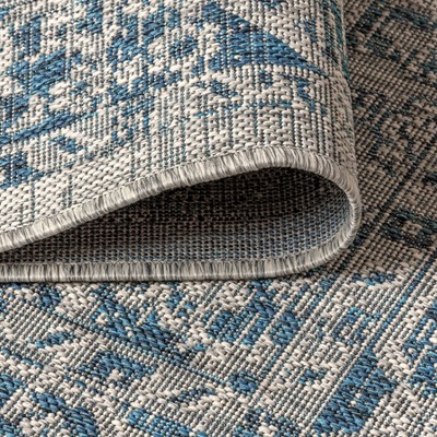 Rozetta Gray and Navy Medallion 5' Square Indoor/Outdoor Rug