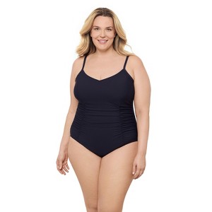 Aqua Green, Women's Princess Seam Shirred One Piece - 1 of 3