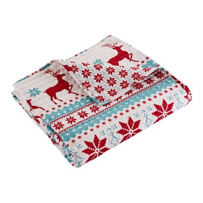 Silent Night Teal Holiday Quilted Throw Red - Levtex Home