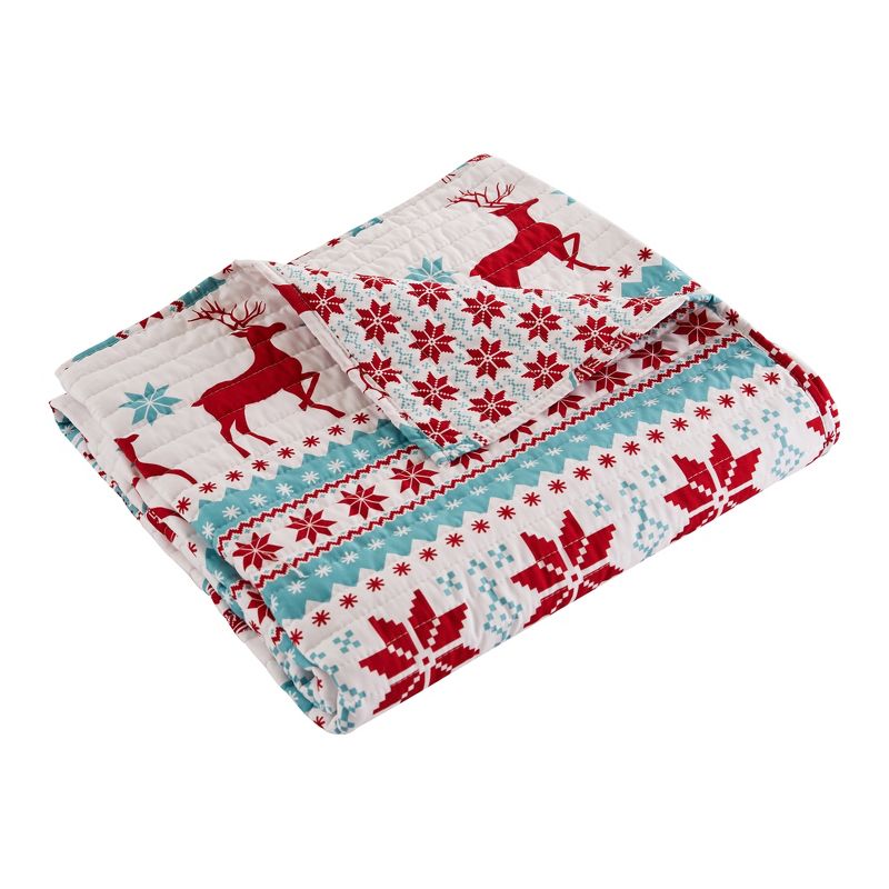 Silent Night Teal Holiday Quilted Throw Red - Levtex Home, 1 of 5