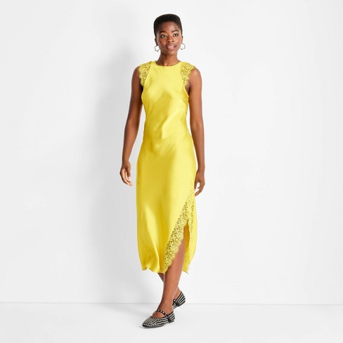 Women s Sleeveless Lace Trim Ankle Dress Future Collective Yellow Xl Target