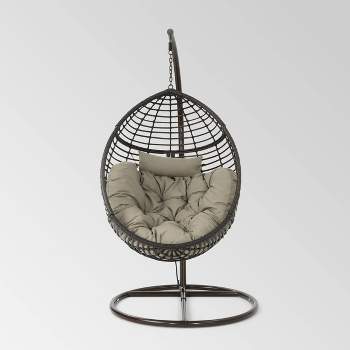 Layla Wicker Hanging Basket Chair Khaki - Christopher Knight Home