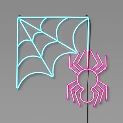 19" Spider Web Animated Faux Neon Sign LED Halloween Novelty Silhouette Lights White/Purple - Hyde and EEK! Boutique™