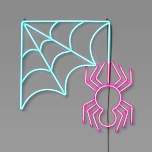 19" Spider Web Animated Faux Neon Sign LED Halloween Novelty Silhouette Lights White/Purple - Hyde and EEK! Boutique™ - 1 of 4