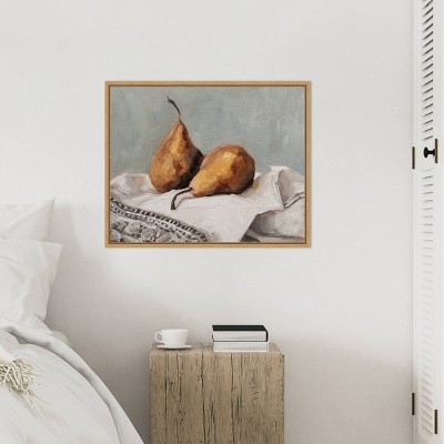 Pair of Pears II Brown Framed Canvas Wall Art Print