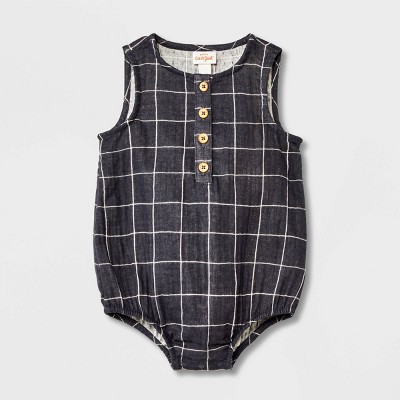 Image of Baby Striped Gauze Tank Henley Romper - Cat & Jack™ Gray Newborn