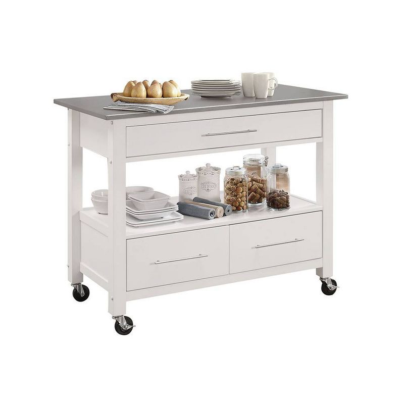 Ottawa Kitchen Island Stainless Steel and White - Acme Furniture, 3 of 9