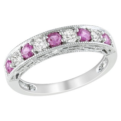 4/5 CT. T.W. Created Pink Sapphire and Created White Sapphire Ring - Silver