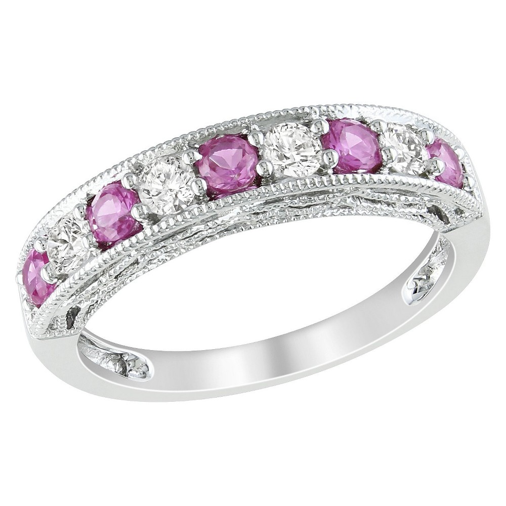 Photos - Ring 4/5 CT. T.W. Created Pink Sapphire and Created White Sapphire  - Silve