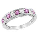Silver 4/5ct Created Pink Sapphire and Created White Sapphire Ring
