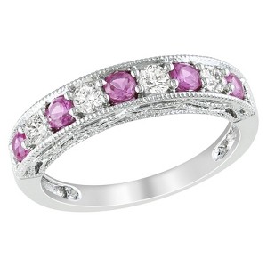 4/5 CT. T.W. Created Pink Sapphire and Created White Sapphire Ring - Silver, Women